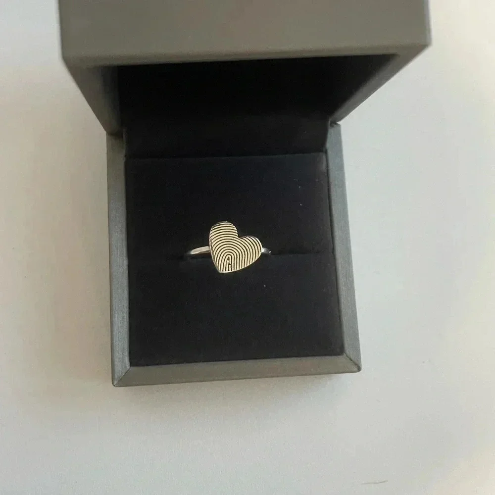 925  Sterling Silver Fingerprint Heart Ring – Size 10